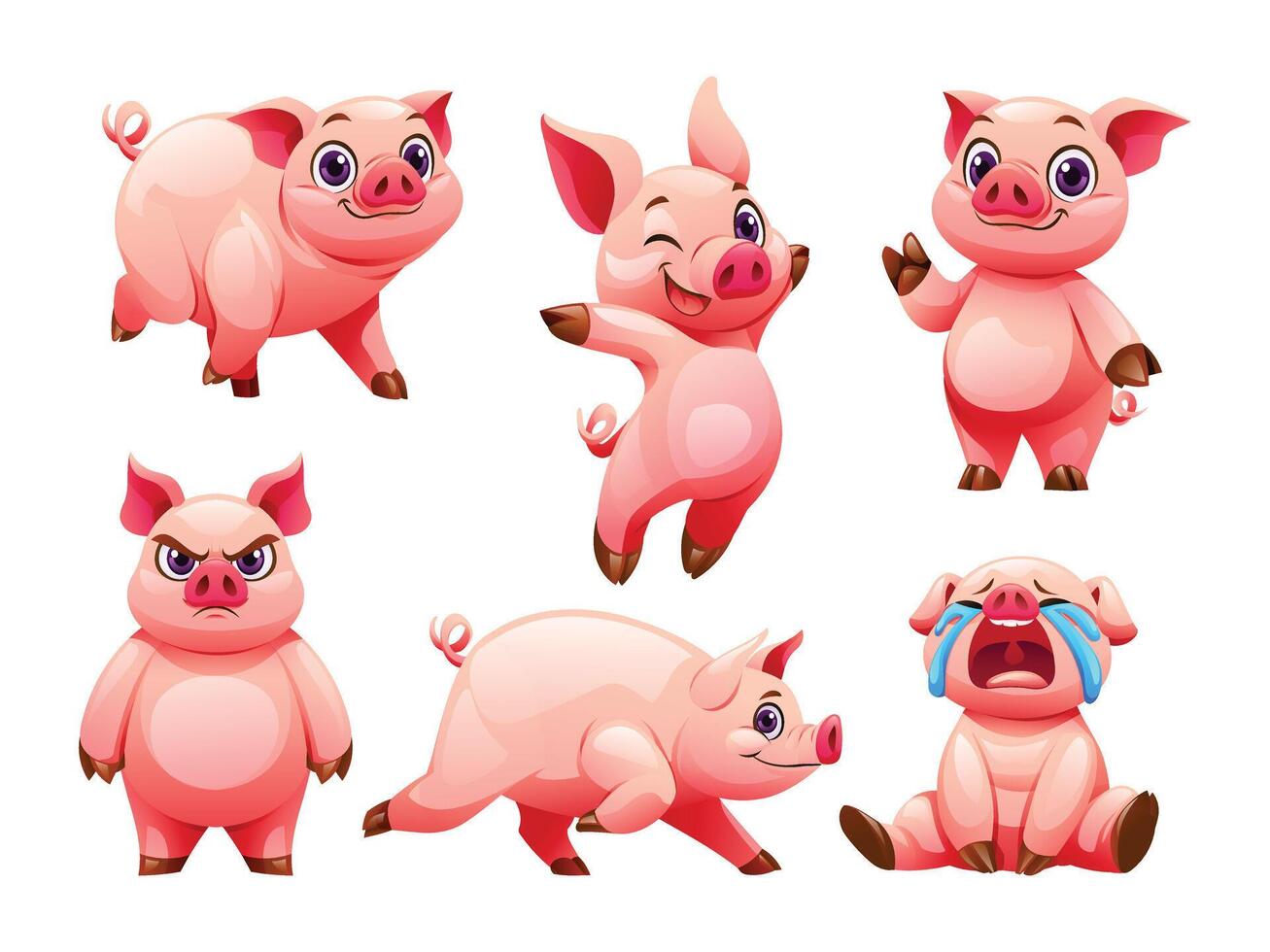 Set of pig in different poses. Cartoon illustration vector