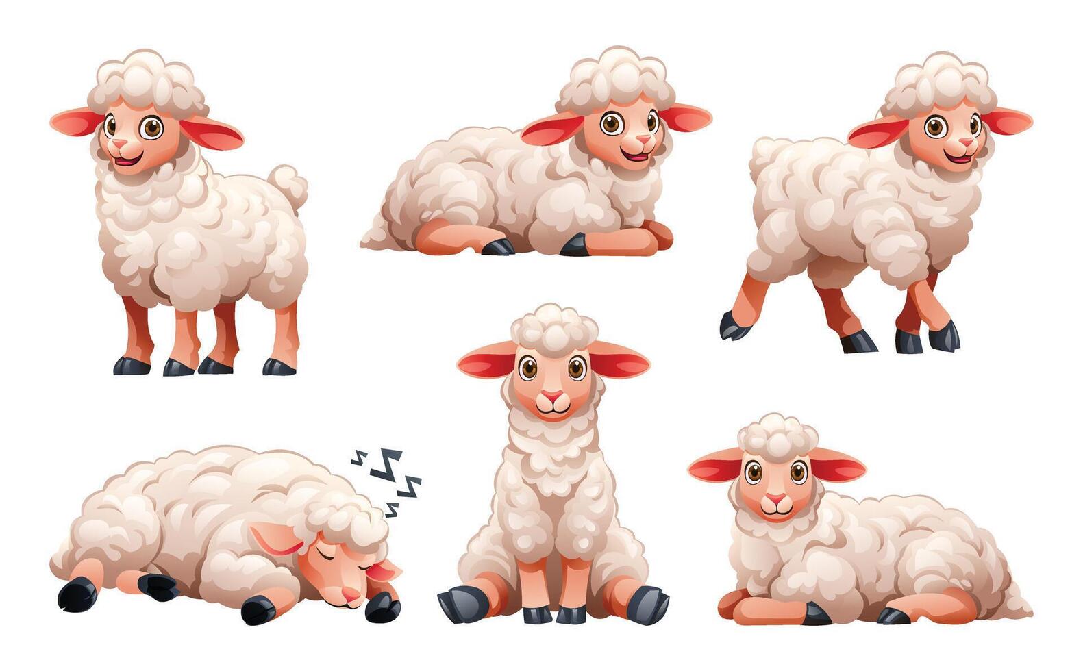 Set of lamb in various poses. Cartoon illustration vector