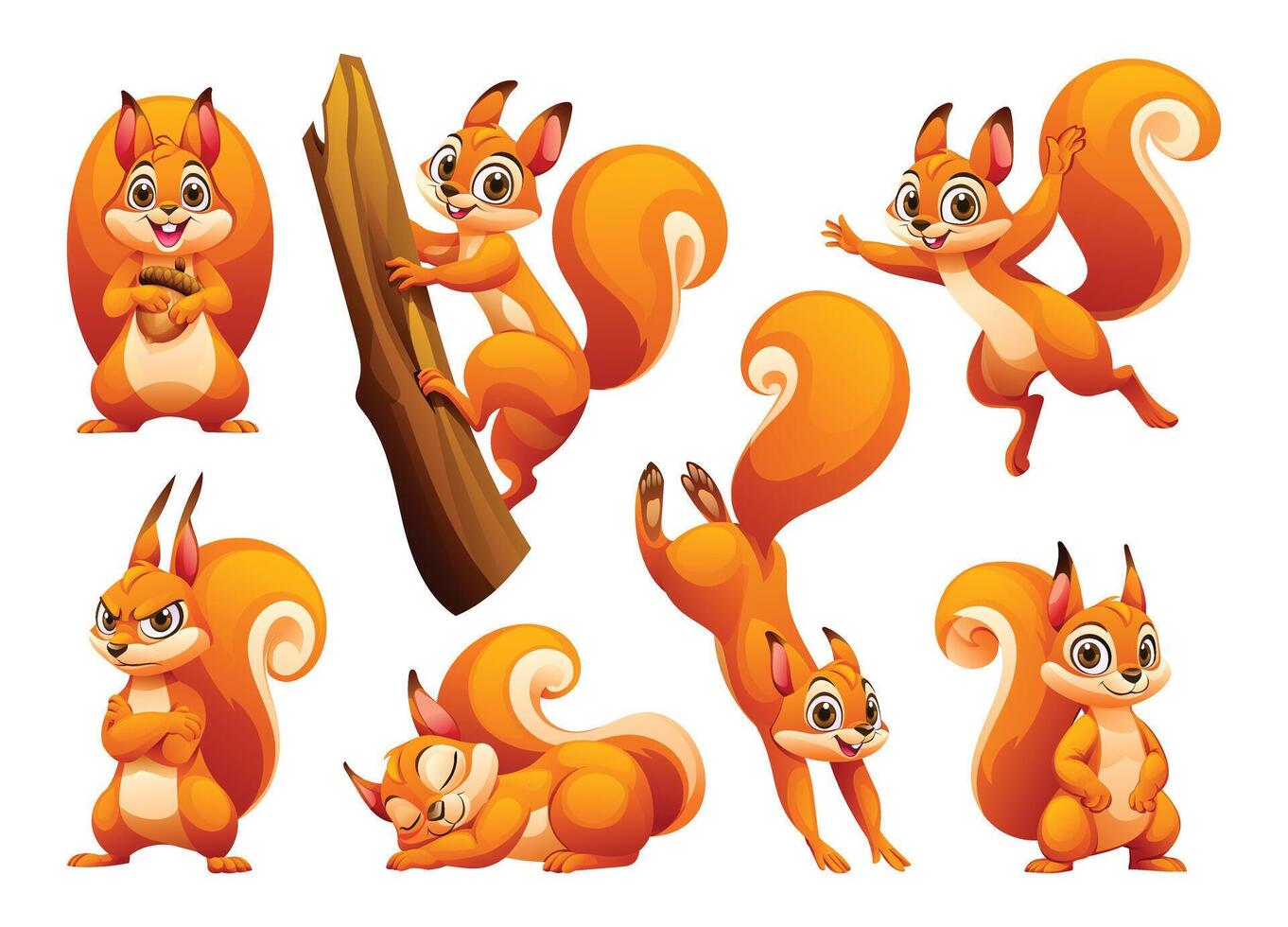 Set of squirrel in different poses. Cartoon illustration vector