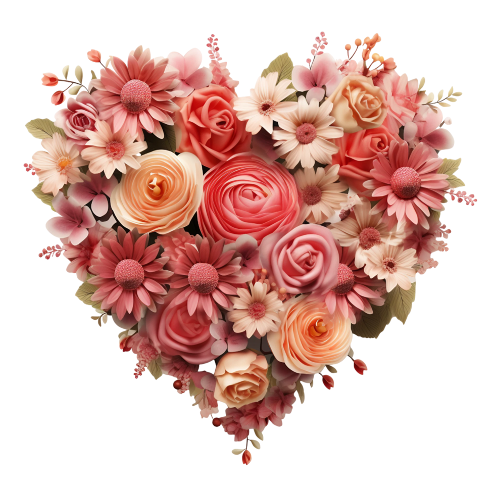 Heart shape made of pink and white flowers on transparent background International woman's day png