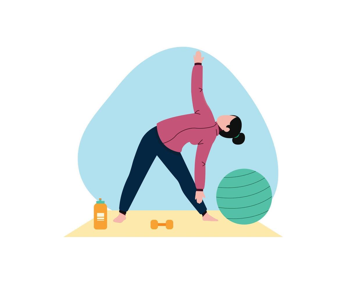 Continuous single line drawing of young woman stretching to do a heavy workout. sport and recreation running. Design illustration vector