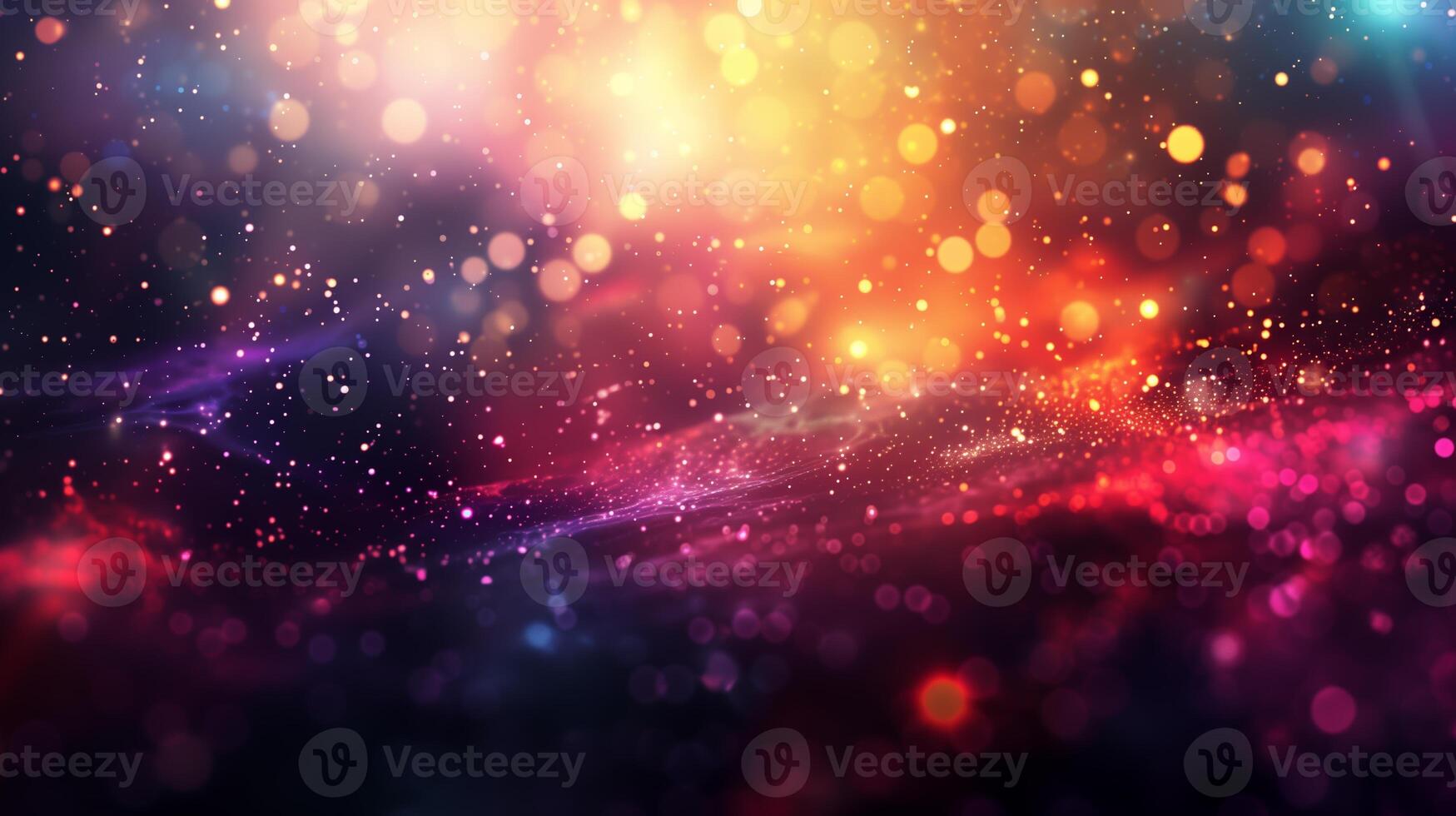 A background of colorful lights and bokeh particles in space. photo