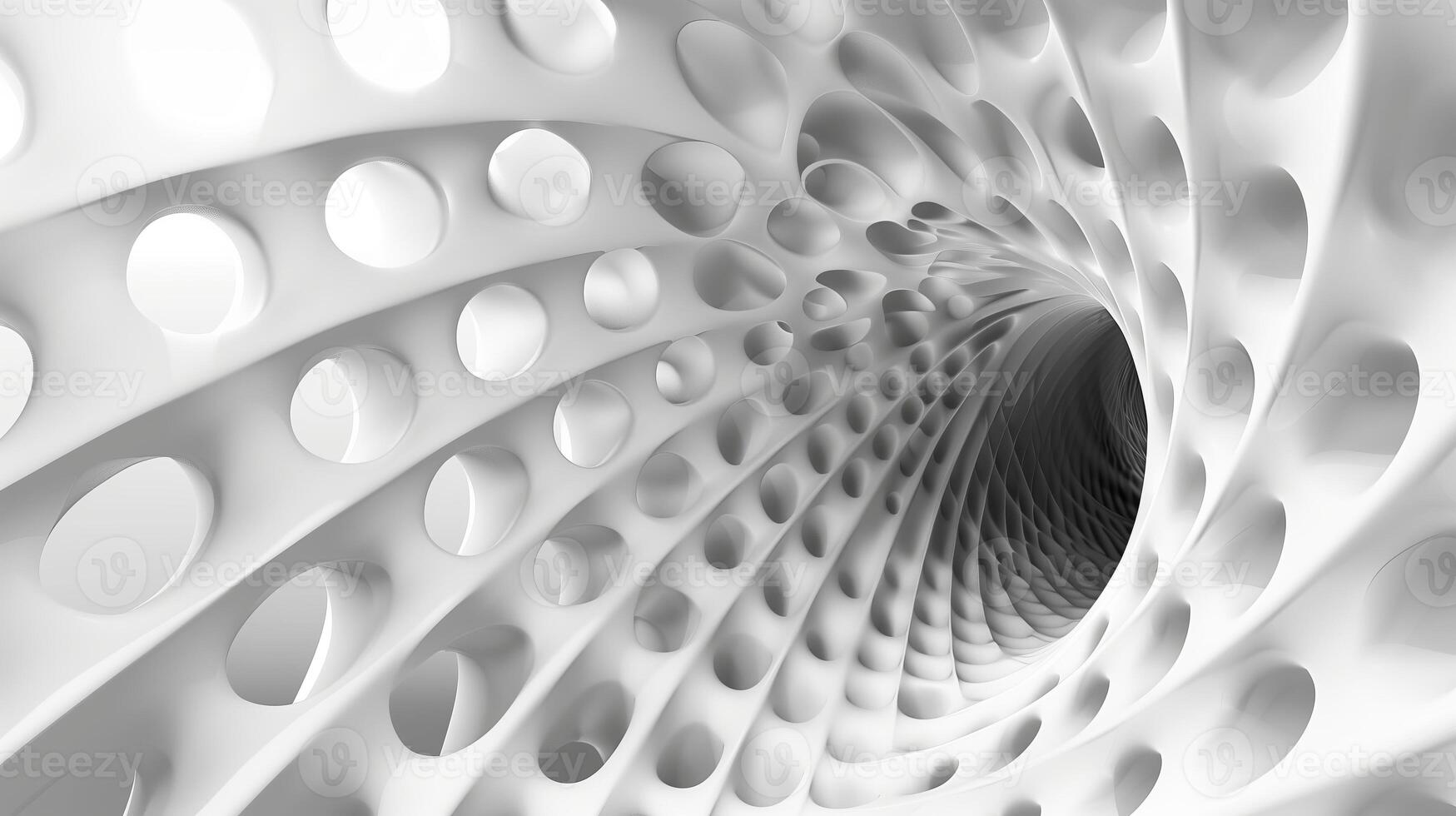 The white background with a 3D graphic of a big circle with smooth waves on center. photo