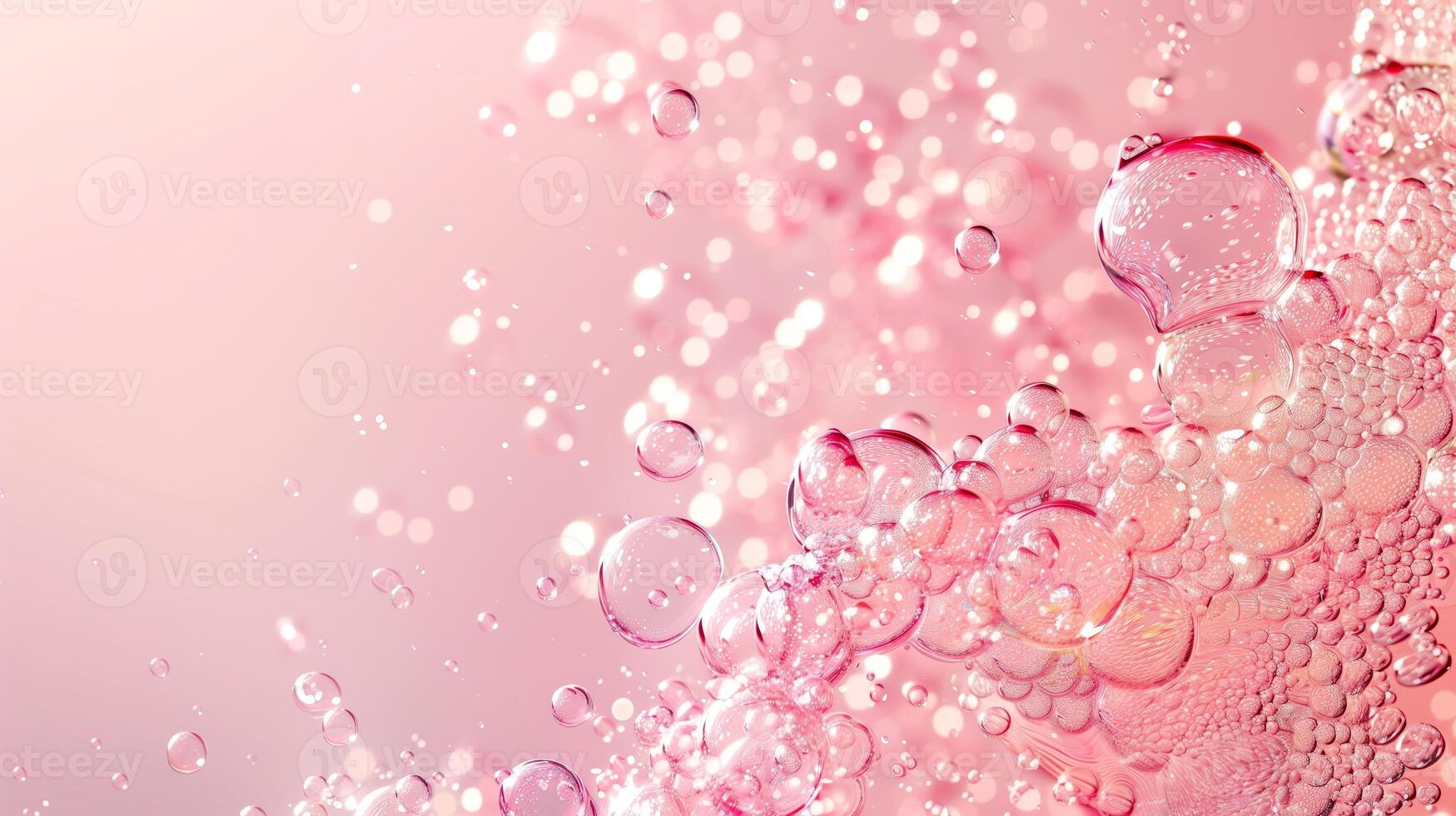 Flowing water bubbles in light pink gradient on minimalistic background. photo