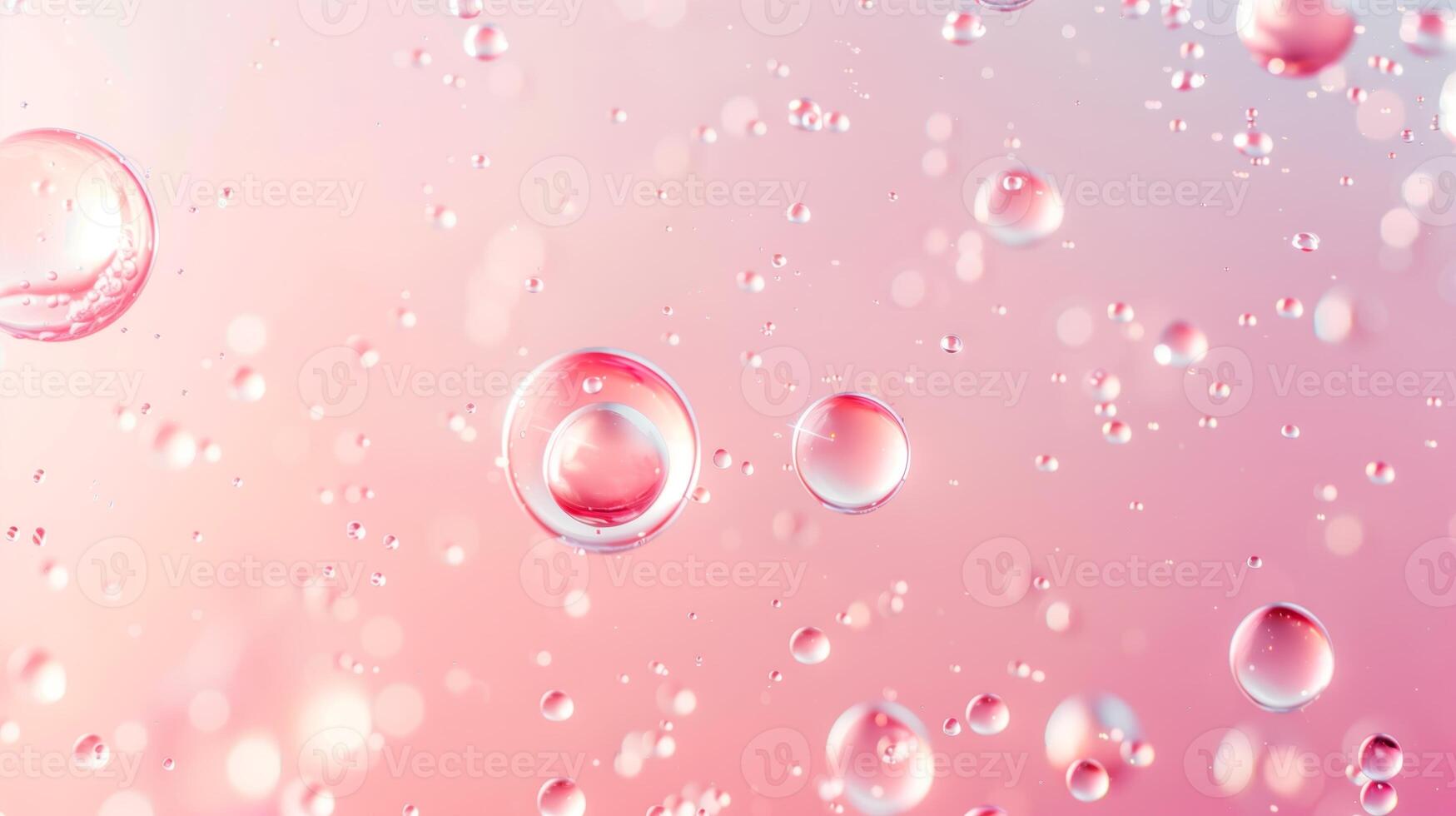 Flowing water bubbles in light pink gradient on minimalistic background. photo