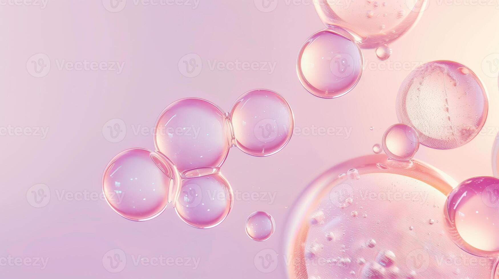 Flowing water bubbles in light pink gradient on minimalistic background. photo