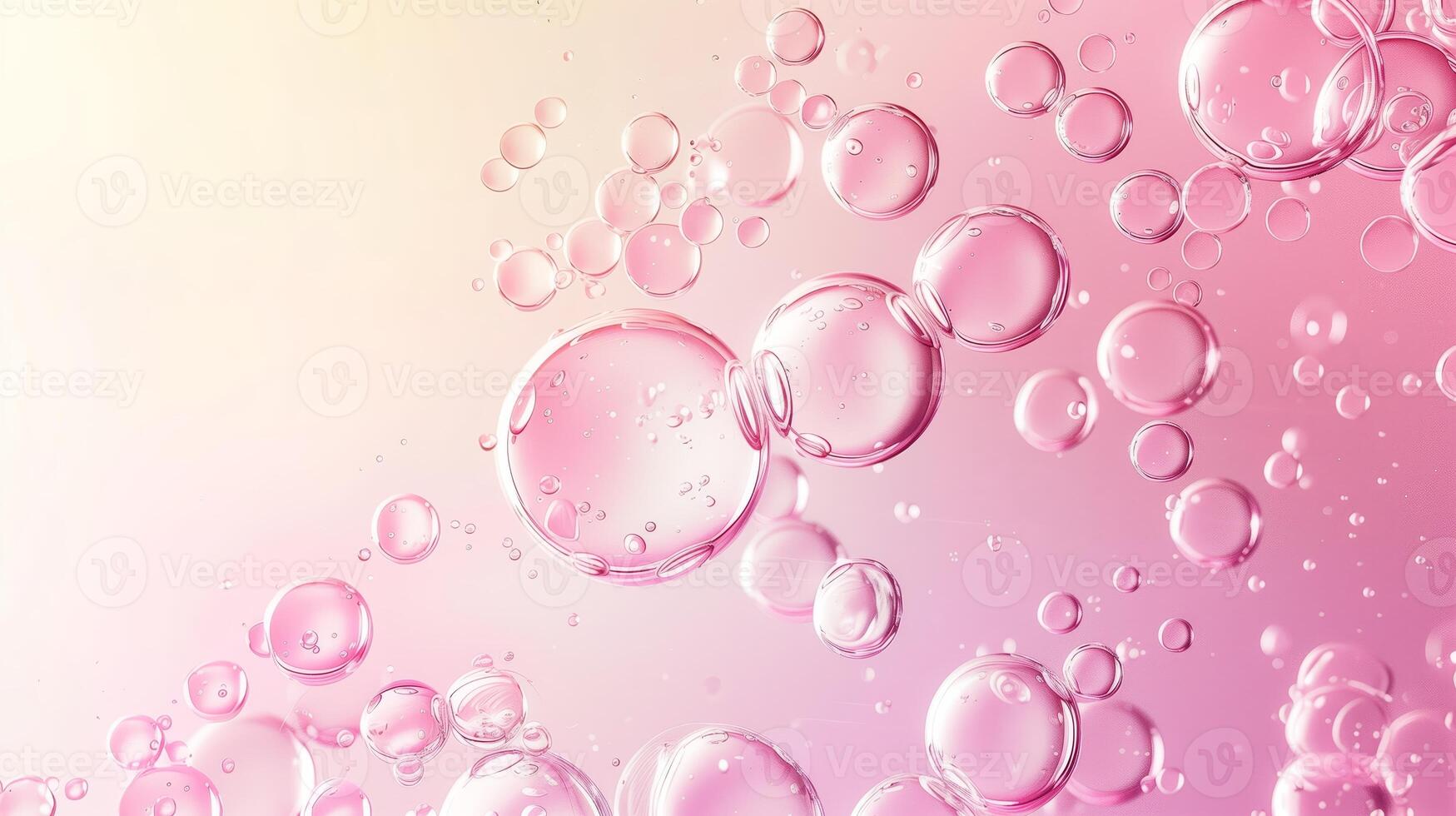 Flowing water bubbles in light pink gradient on minimalistic background. photo