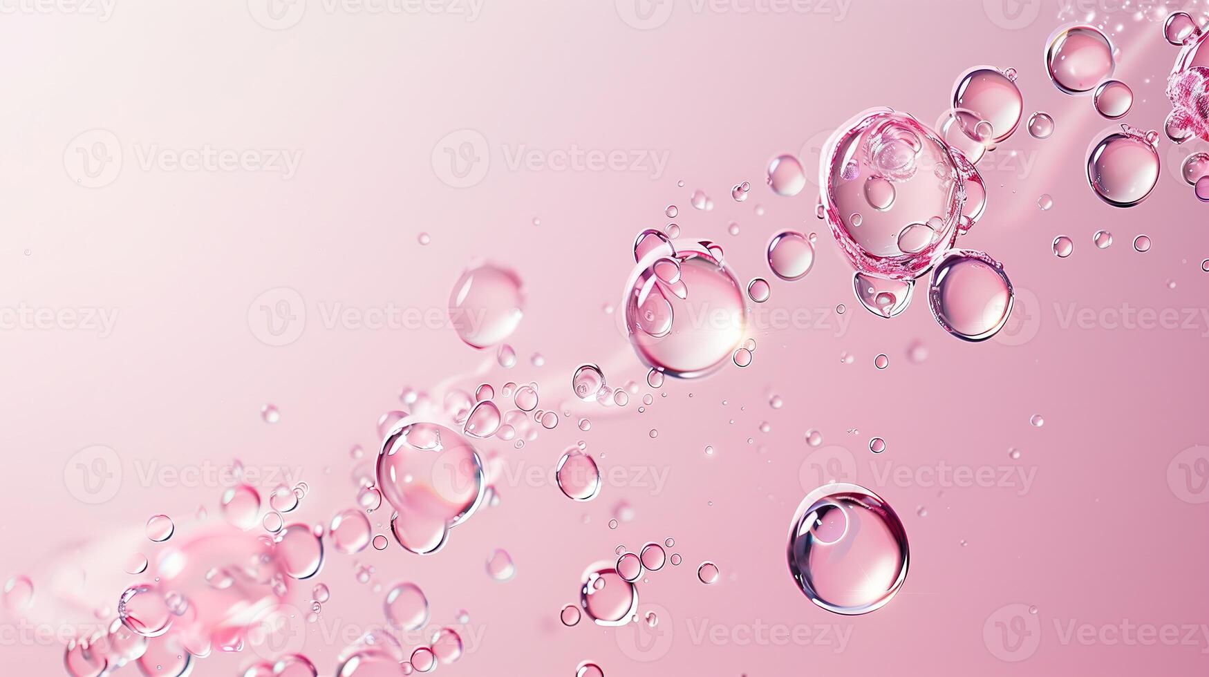 Flowing water bubbles in light pink gradient on minimalistic background. photo