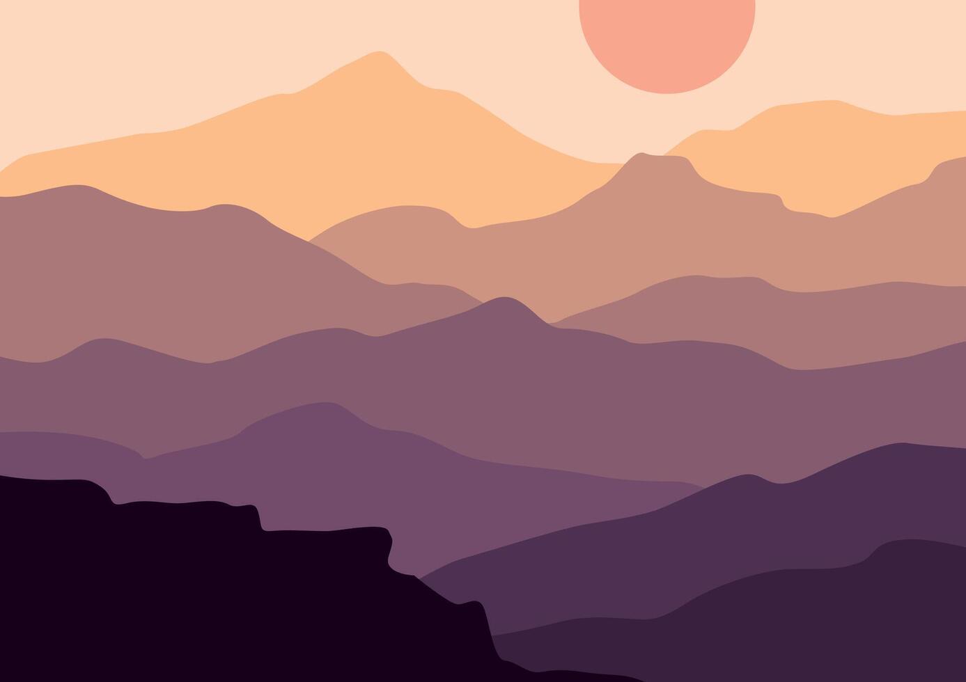 Landscape with the mountains. Illustration in flat style. vector