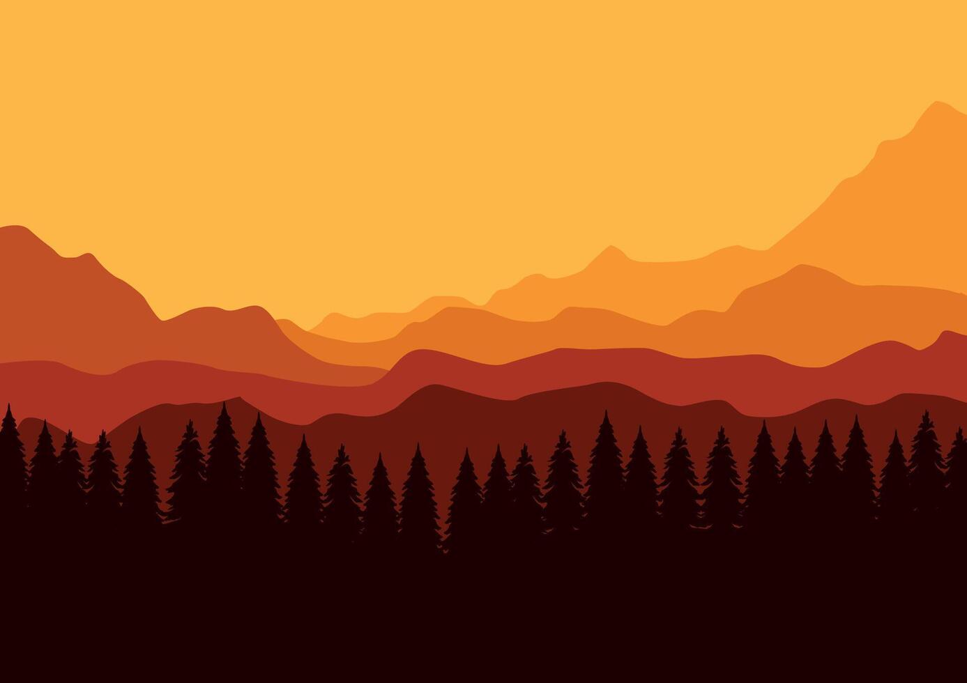Mountains and pine forest panorama. Illustration in flat style. vector