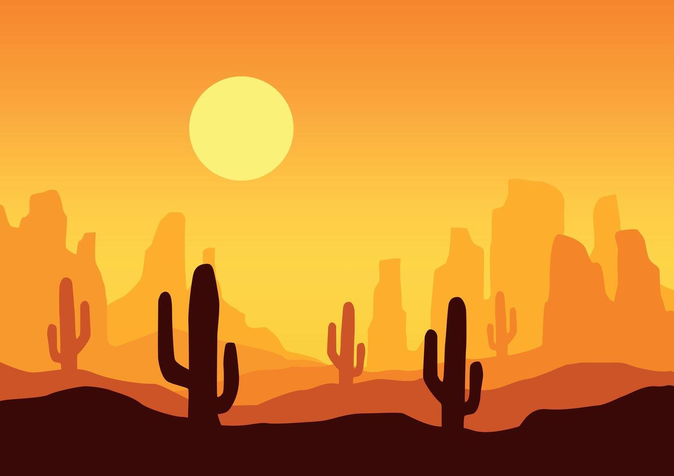 Desert panorama in America with moon panorama. Illustration in flat style. vector