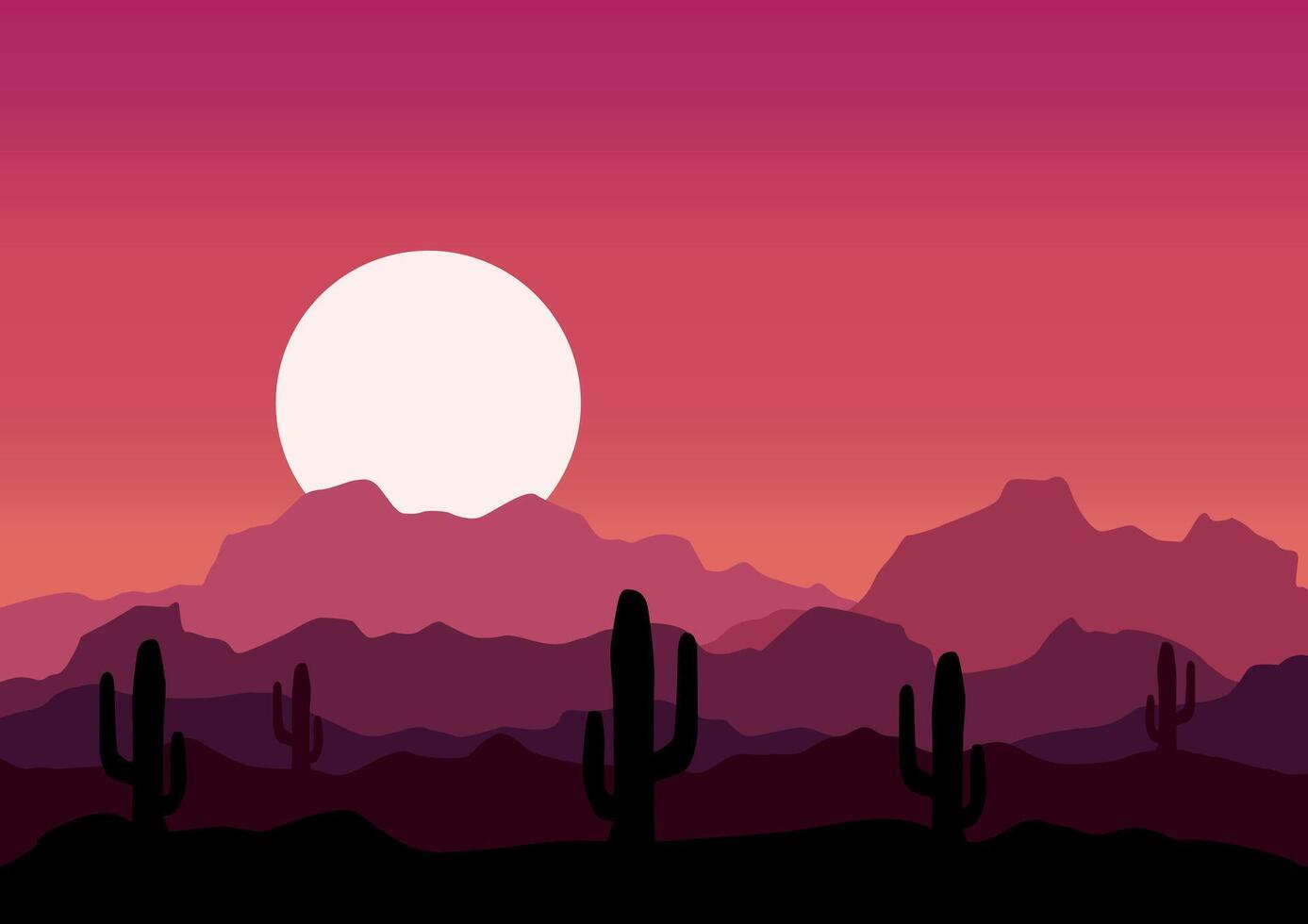 Desert panorama in America with moon panorama. Illustration in flat style. vector
