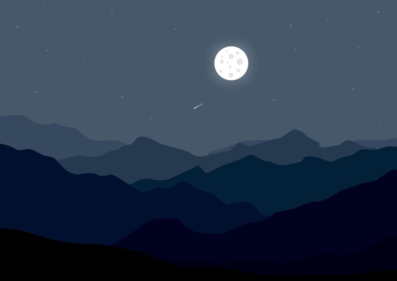 Landscape with the mountains in night. Illustration in flat style. vector