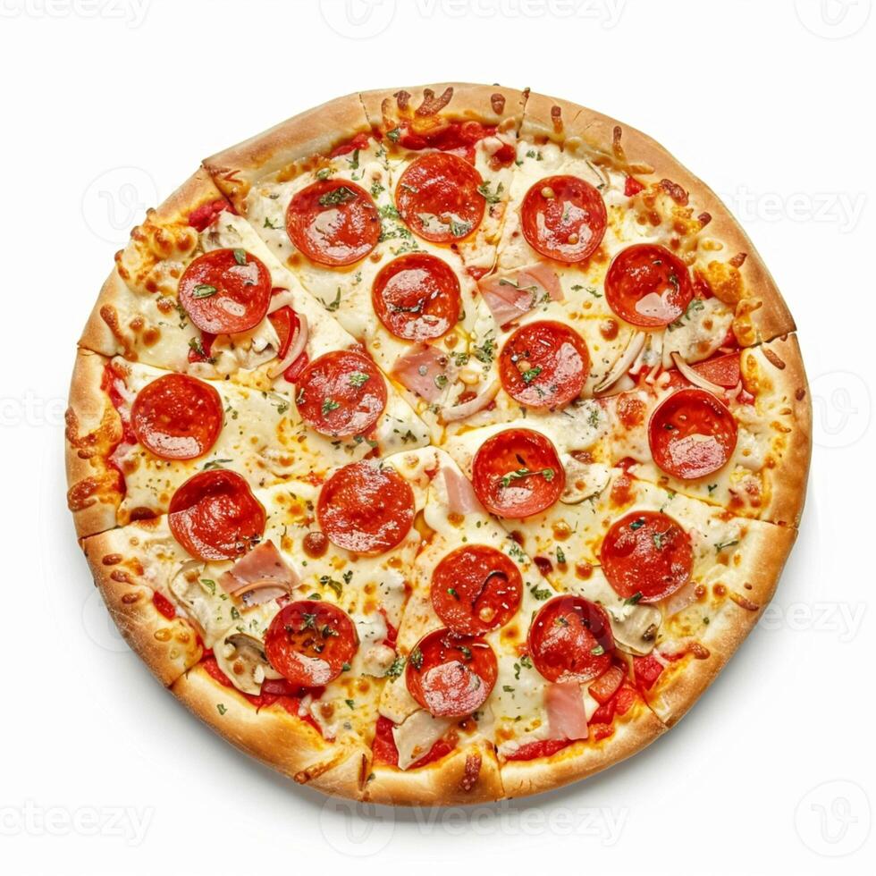 Pizza isolated on white background, online delivery from pizzeria, take away and fast food photo