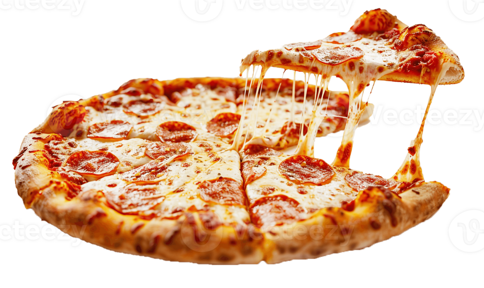 A Cheesy Delicious Pizza With Tasty Pepperoni on a Transparent Background, . png