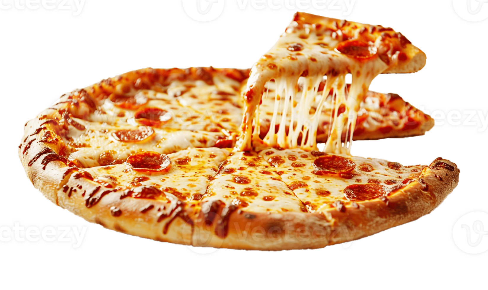 un caseoso delicioso Pizza con sabroso pepperoni en un transparente fondo, . png
