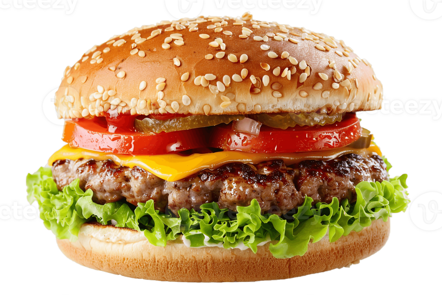 stor ostburgare med nötkött, sallad, tomat, lök på transparent bakgrund, stor burger isolerat , . png