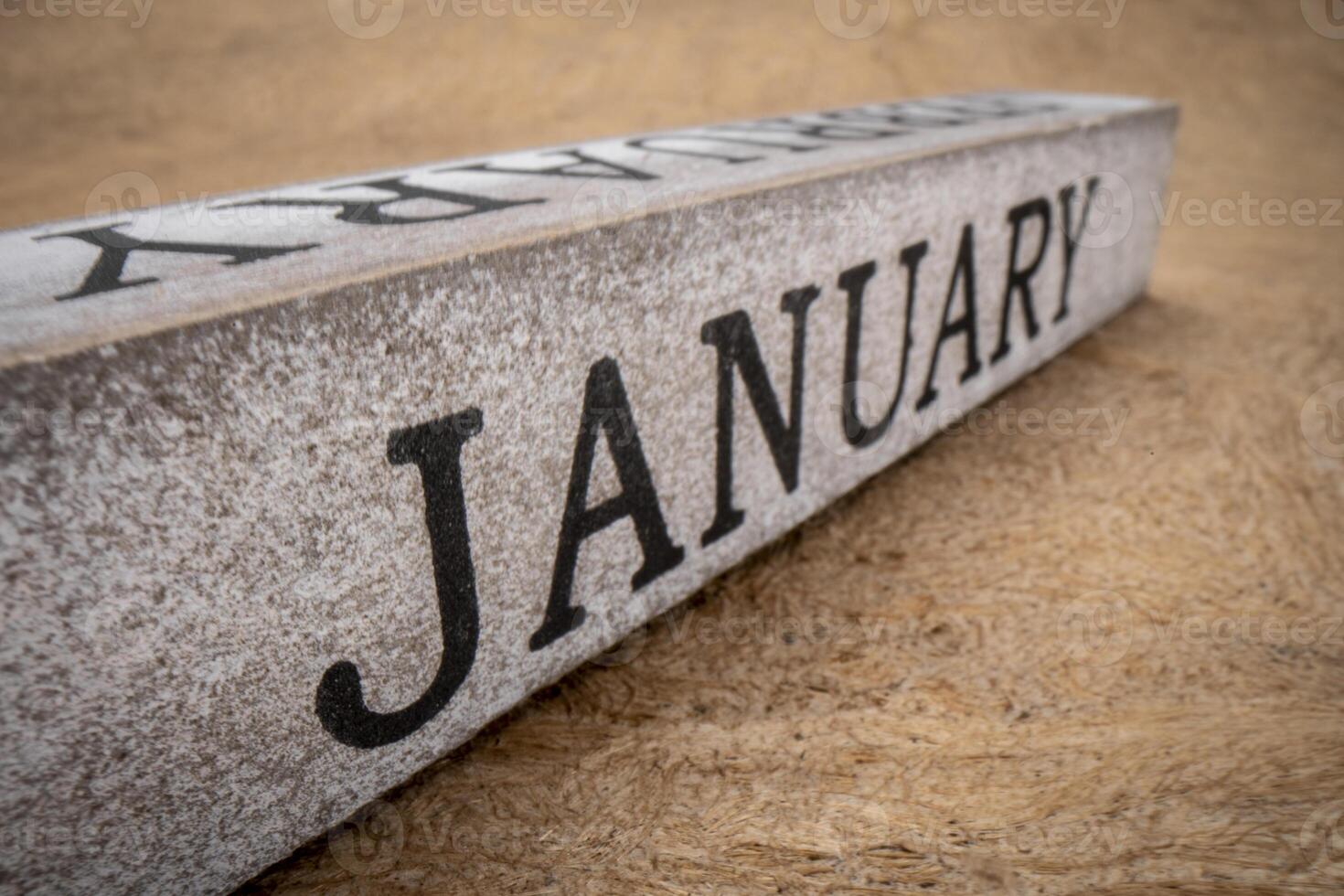 January text on grunge wooden block photo