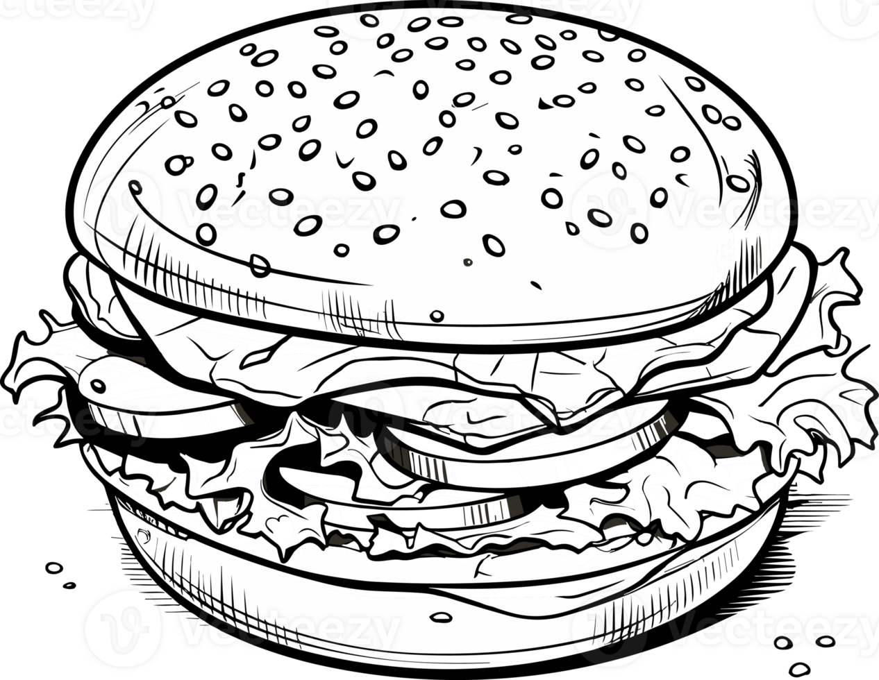 Hamburger hand drawn sketch retro style etching Delicious vintage etching illustration png
