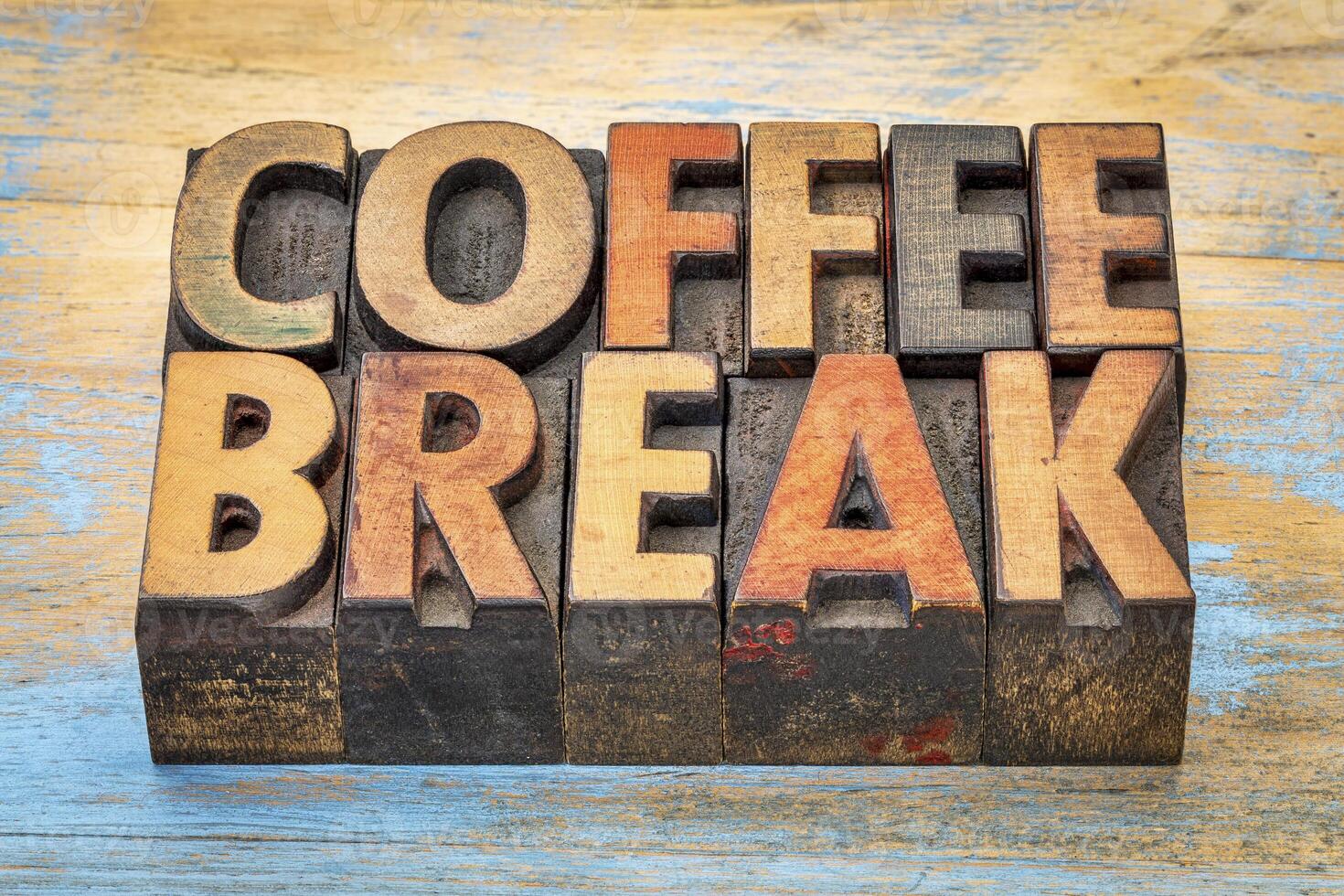 coffee break banner in wood type photo