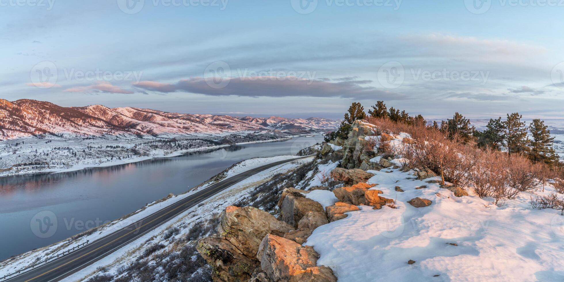 winter sunrise over Horsetooth Reservoir photo