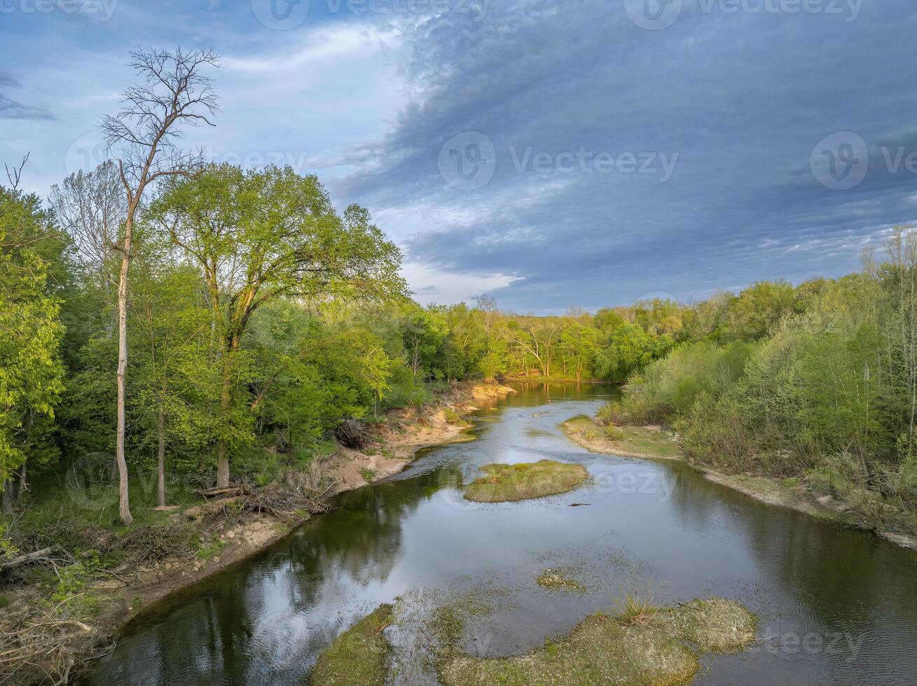 Bourbeuse River near Rosebud, Missouri in springtime scenery, aerial view photo