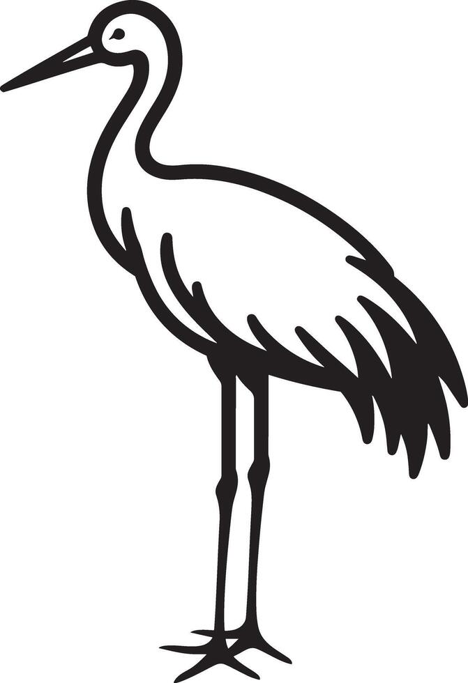 Crane bird silhouette outline illustration. vector