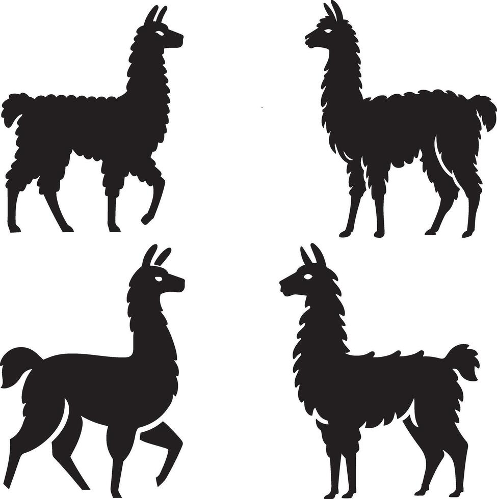 Llama silhouette illustration set. vector