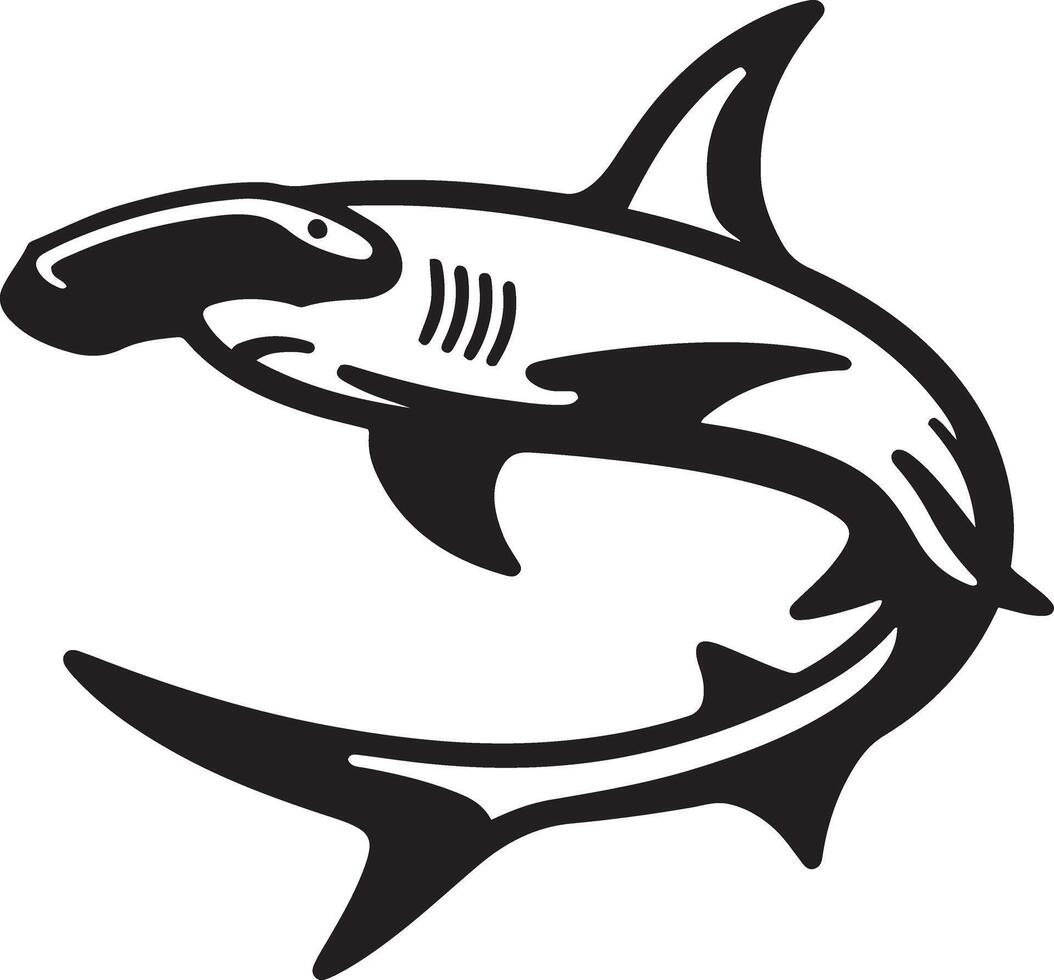 Hammerhead Shark silhouette outline illustration. vector