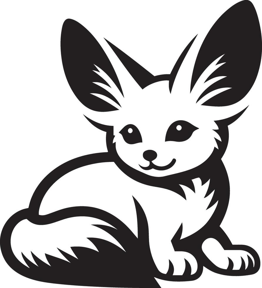 Fennec Fox animal silhouette illustration on white background. vector