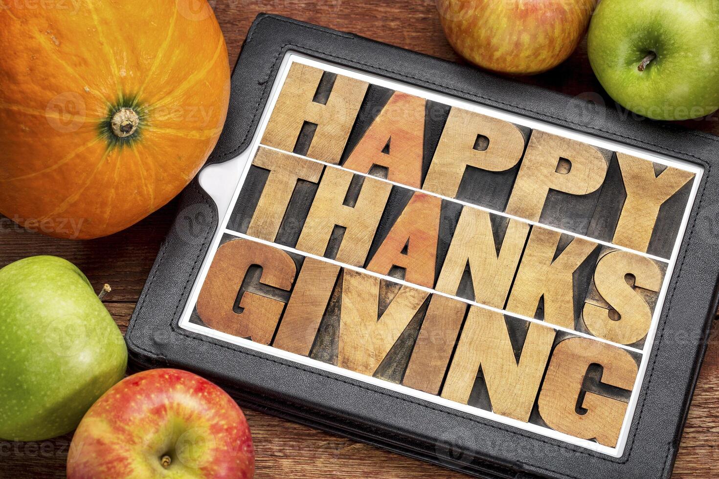 Happy Thanksgiving on tablet photo