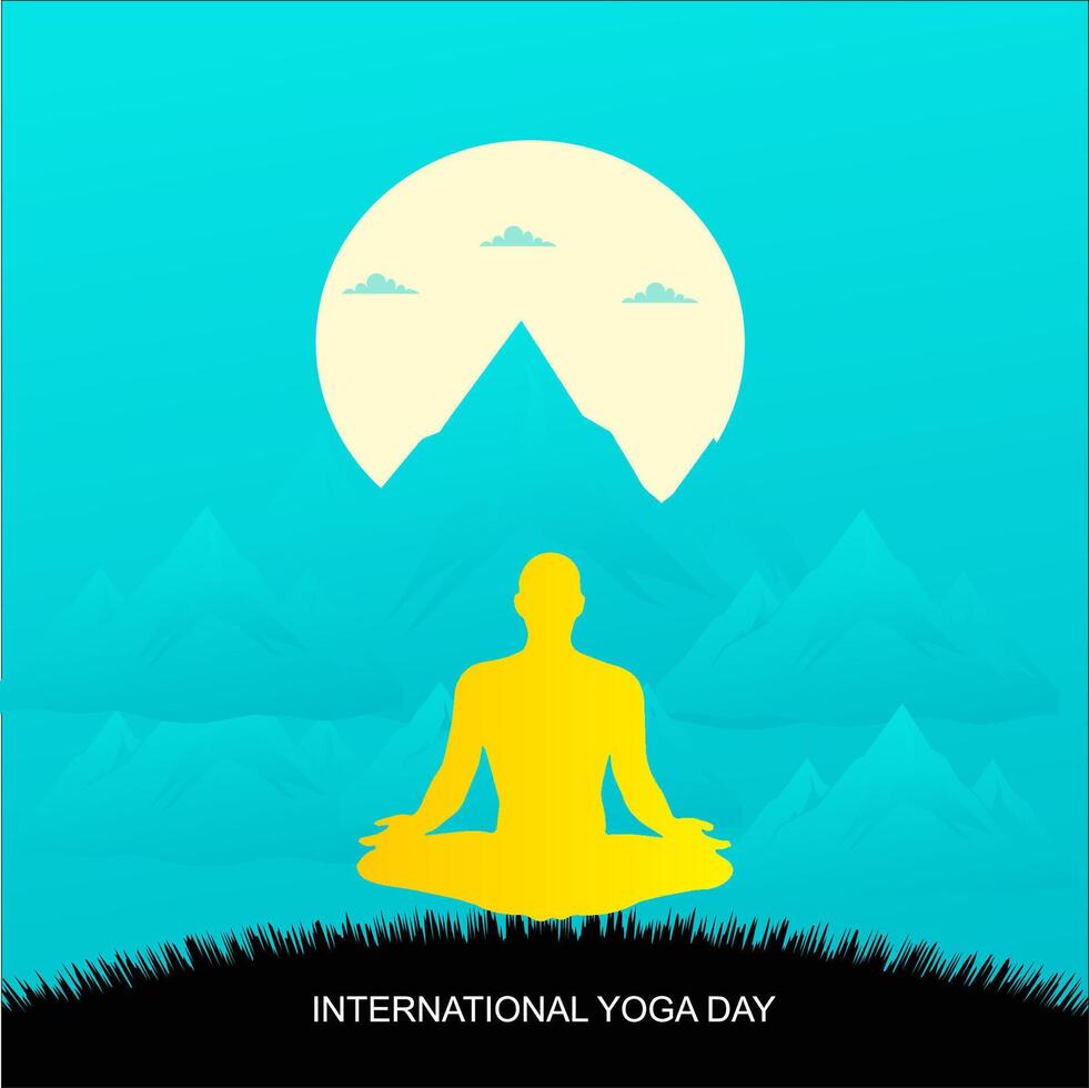 yoga day background with meditation and other yoga pose vector