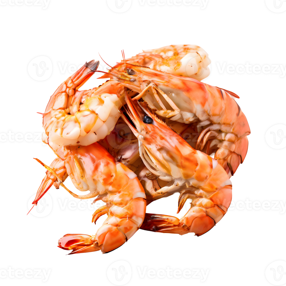 Roasted peeled prawn, Grilled shrimp isolated on transparent background, cut out, or clipping path. png