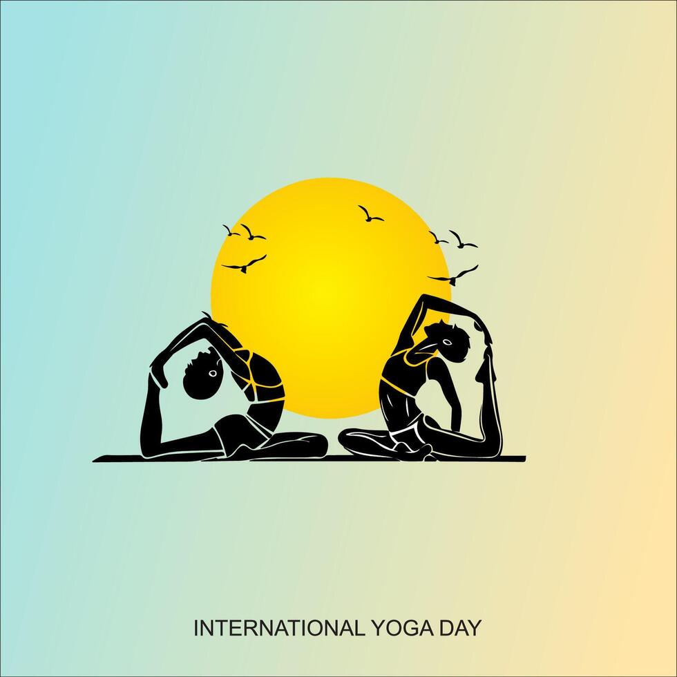 yoga day background with meditation and other yoga pose vector