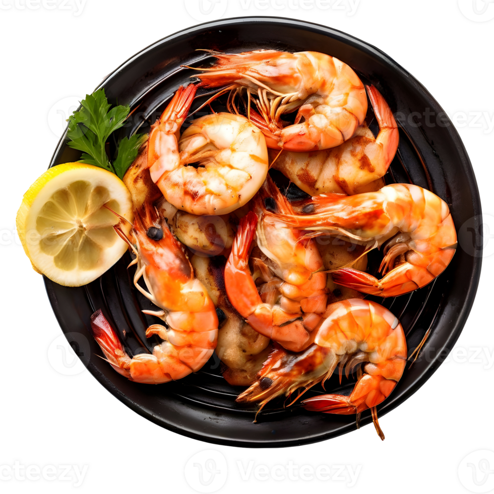 Roasted peeled prawn, Grilled shrimp isolated on transparent background, cut out, or clipping path. png