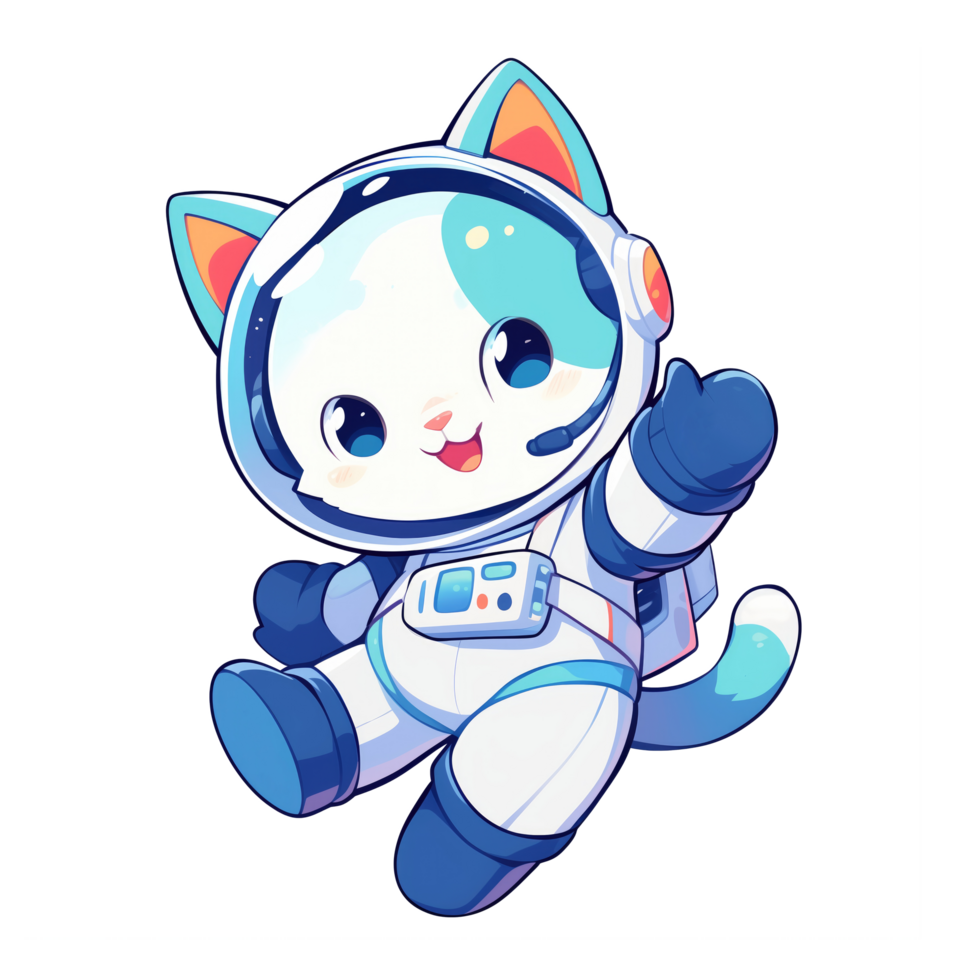 Cheerful cute cat wearing astronaut suit png