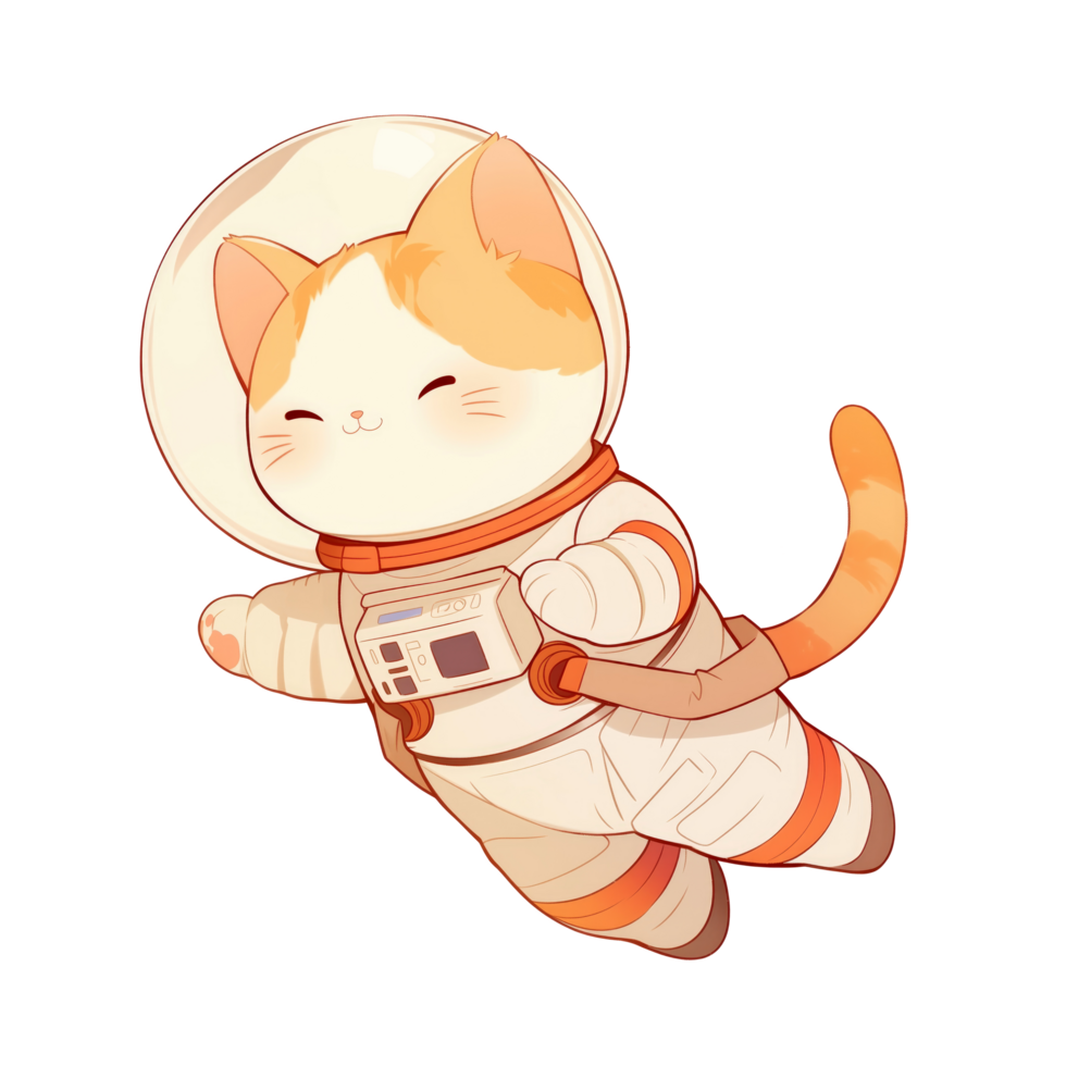 Cheerful cute cat astronaut png