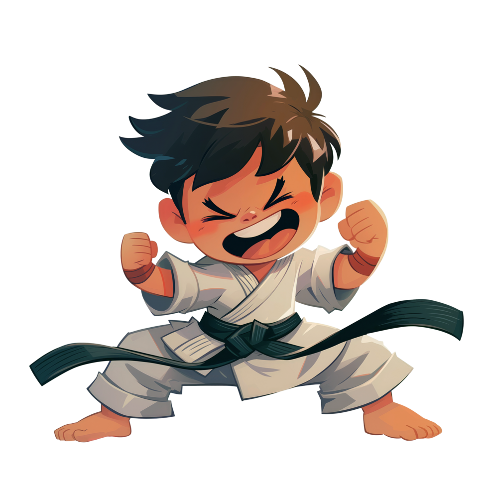 Cartoon of happy little karate kid png