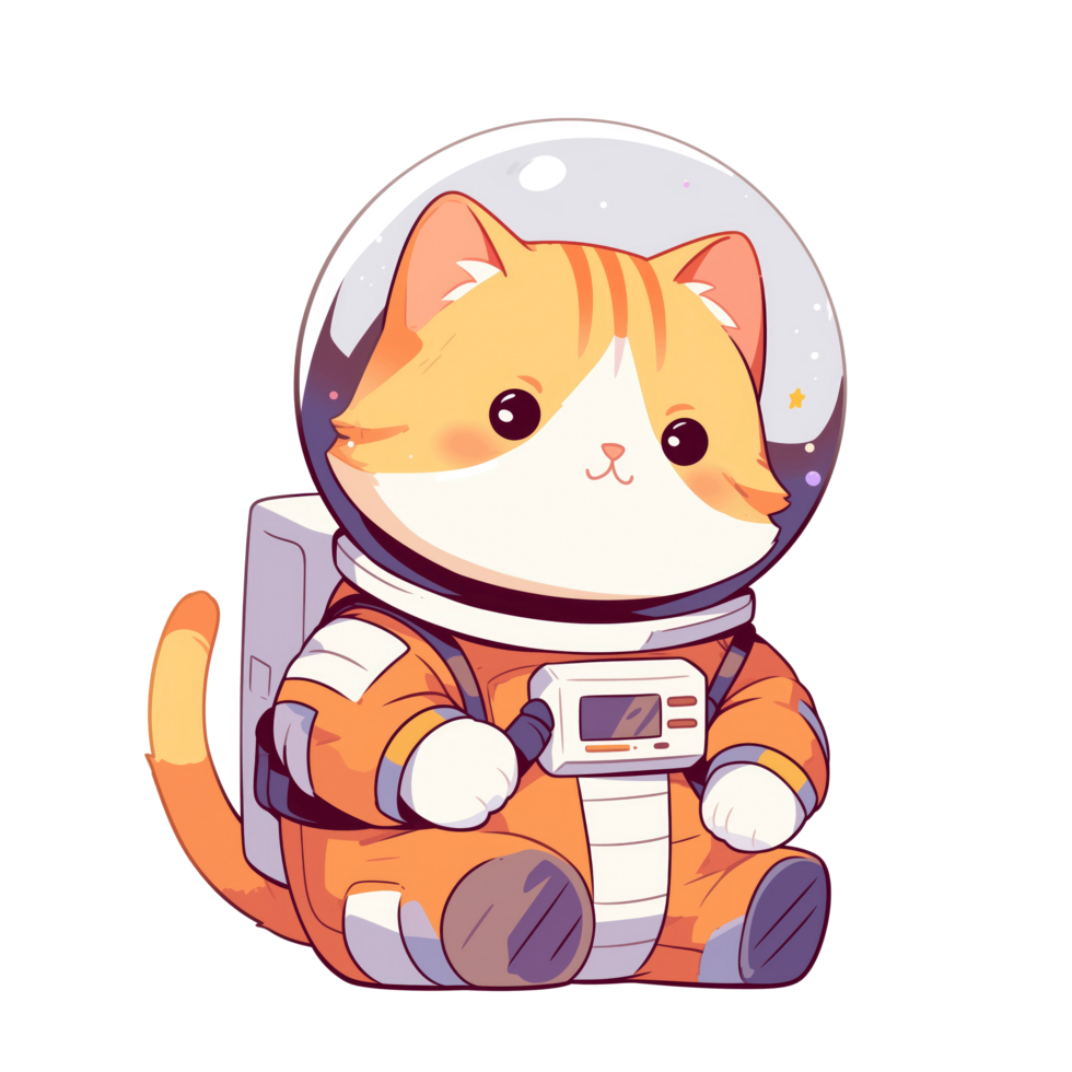 Cute kitty cat astronaut cartoon illustration png