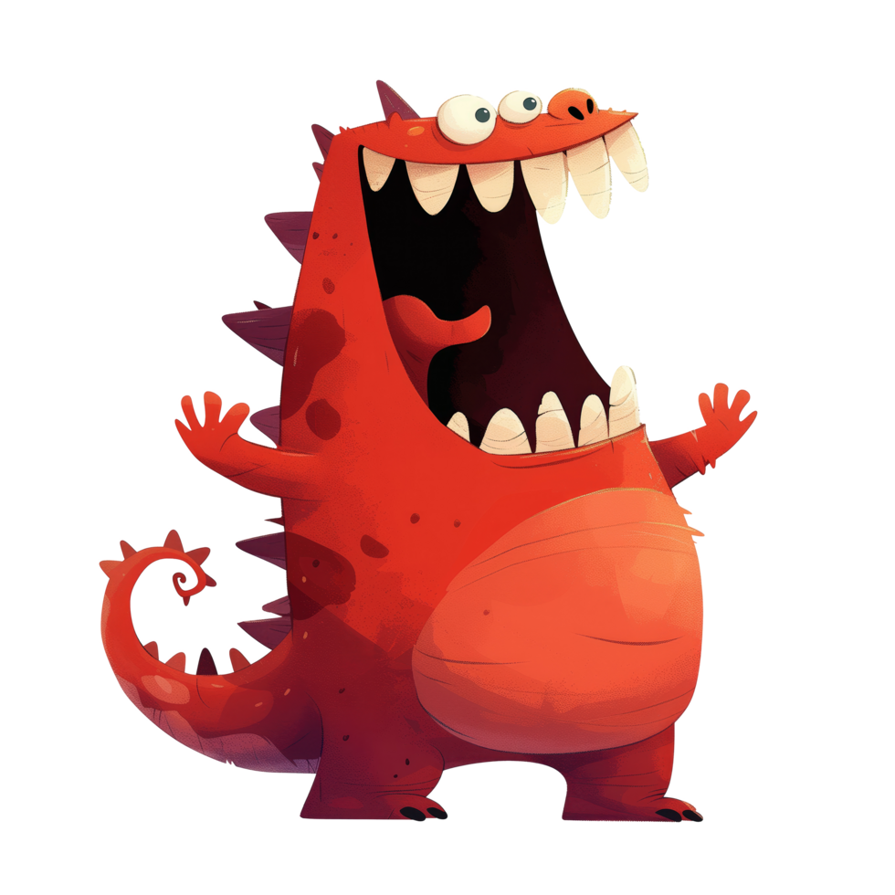 Funny cartoon red monster character png