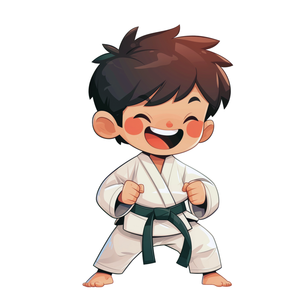 Happy cute boy training karate png