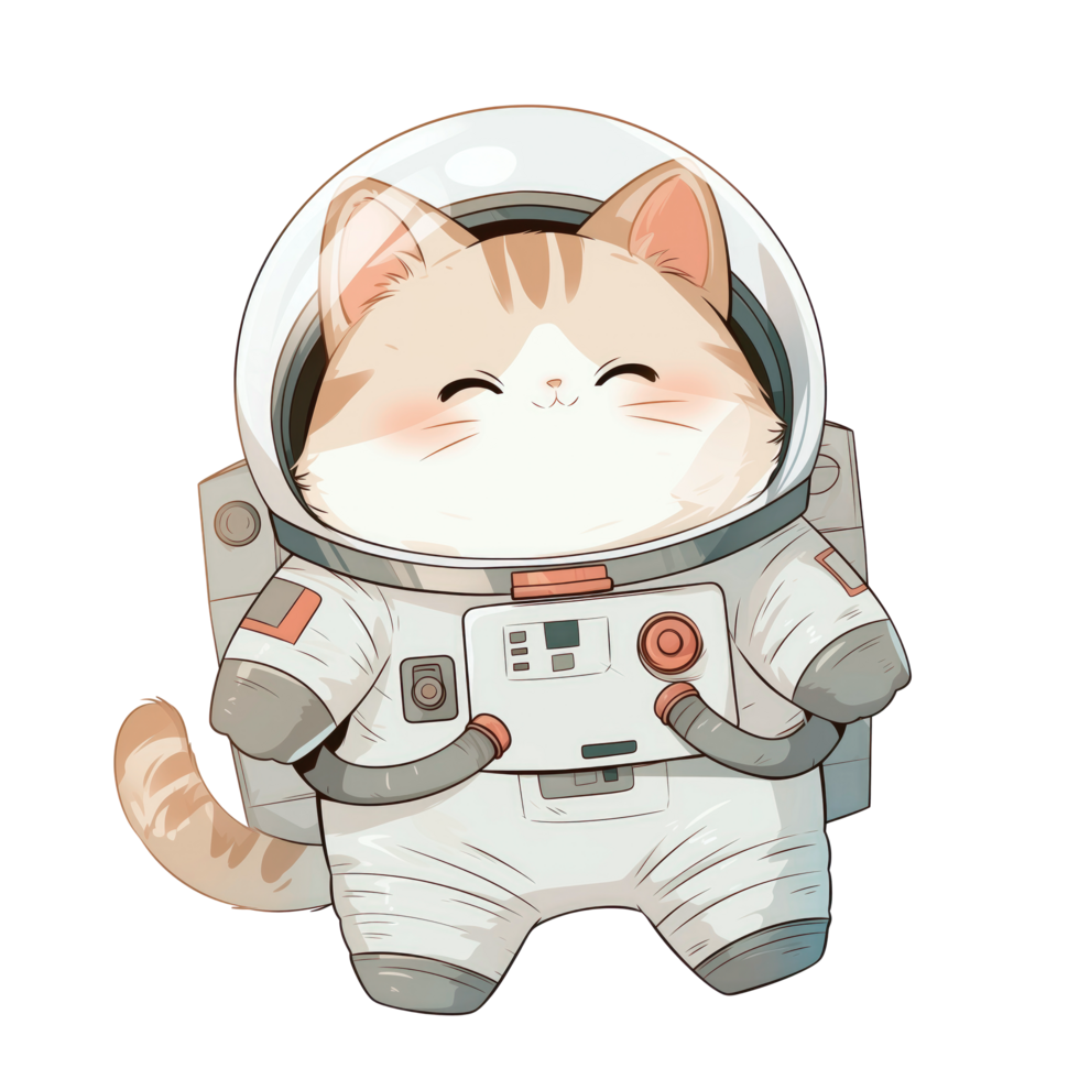 Illustration of cute cat wearing space suit png