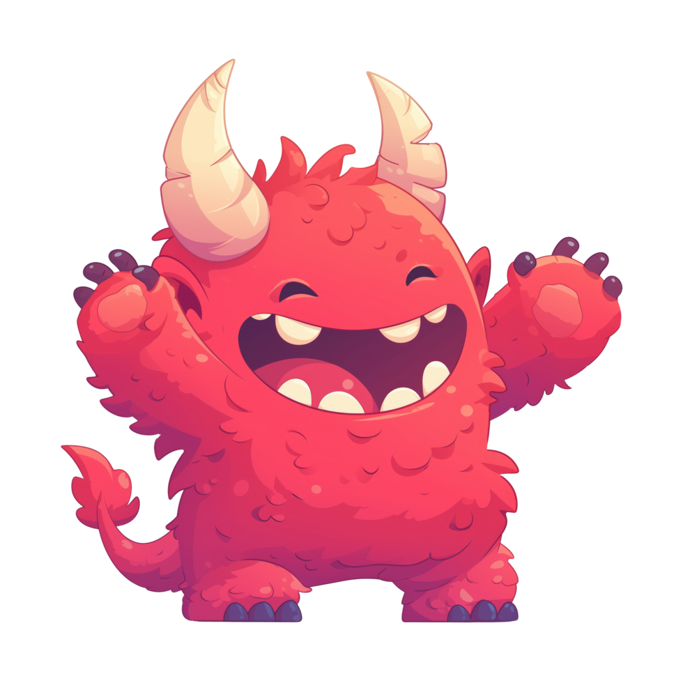 Adorable cute red monster with big horns png
