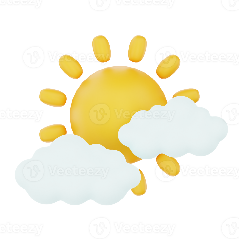Cloud with sun 3d render weather icons set png