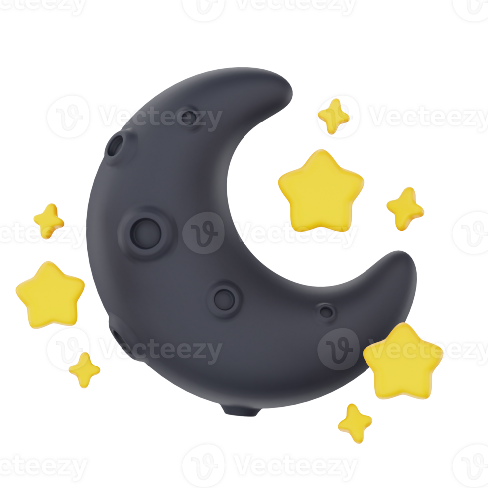 Full moon night with stars 3d render weather icons set png
