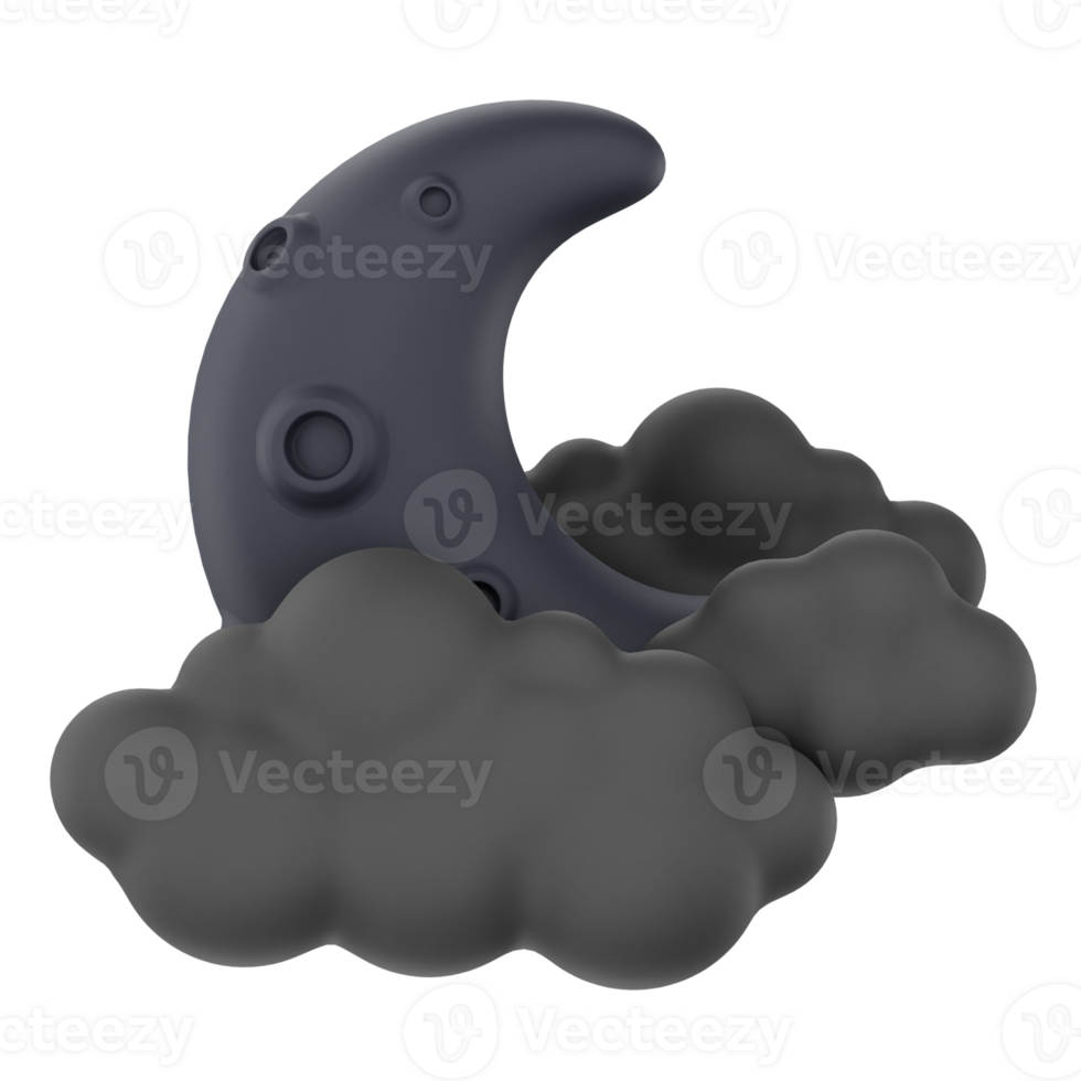 Cloudy moon night without stars 3d render weather icons set png