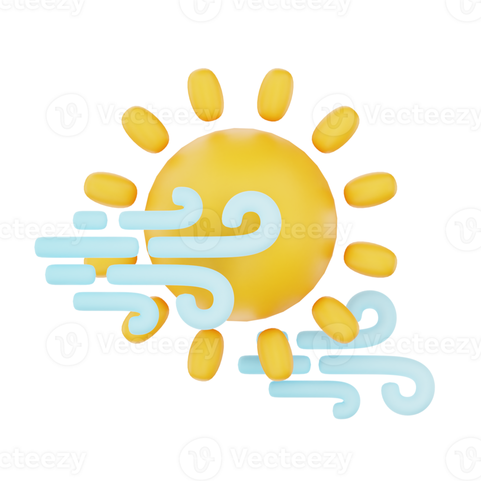 Sunny windy day without cloud 3d render weather icons set png