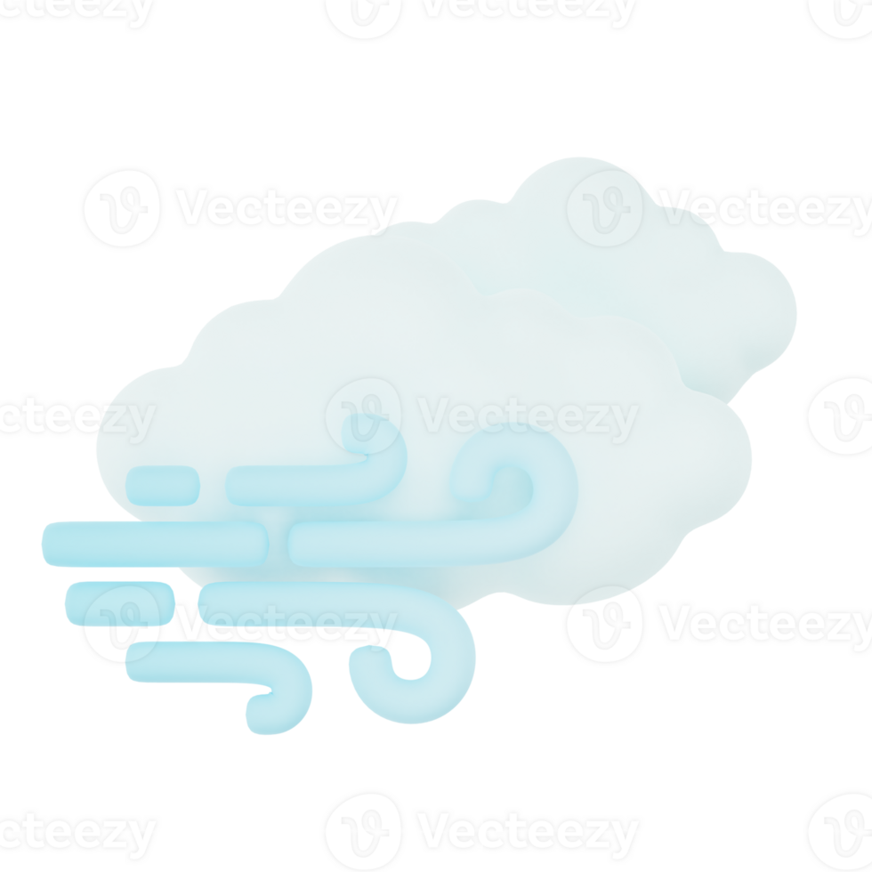 Cloudy windy day 3d render weather icons set png