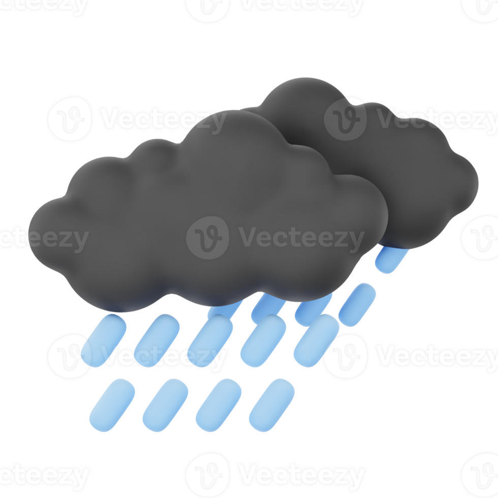 Cloudy Heavy Rain 3d render weather icons set png