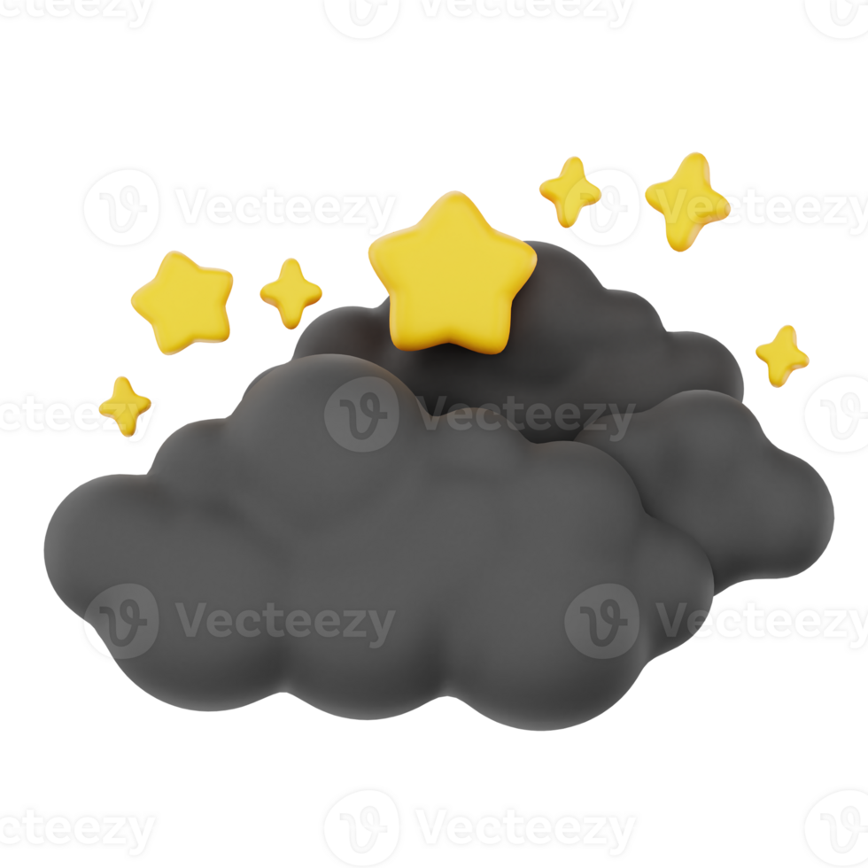 Cloudy night with stars without moon 3d render weather icons set png